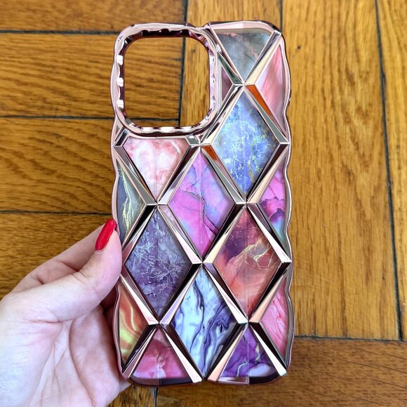 Electroplated Geometric Gradient Marble iPhone 15 Pro Max Case - Picture 2 of 3